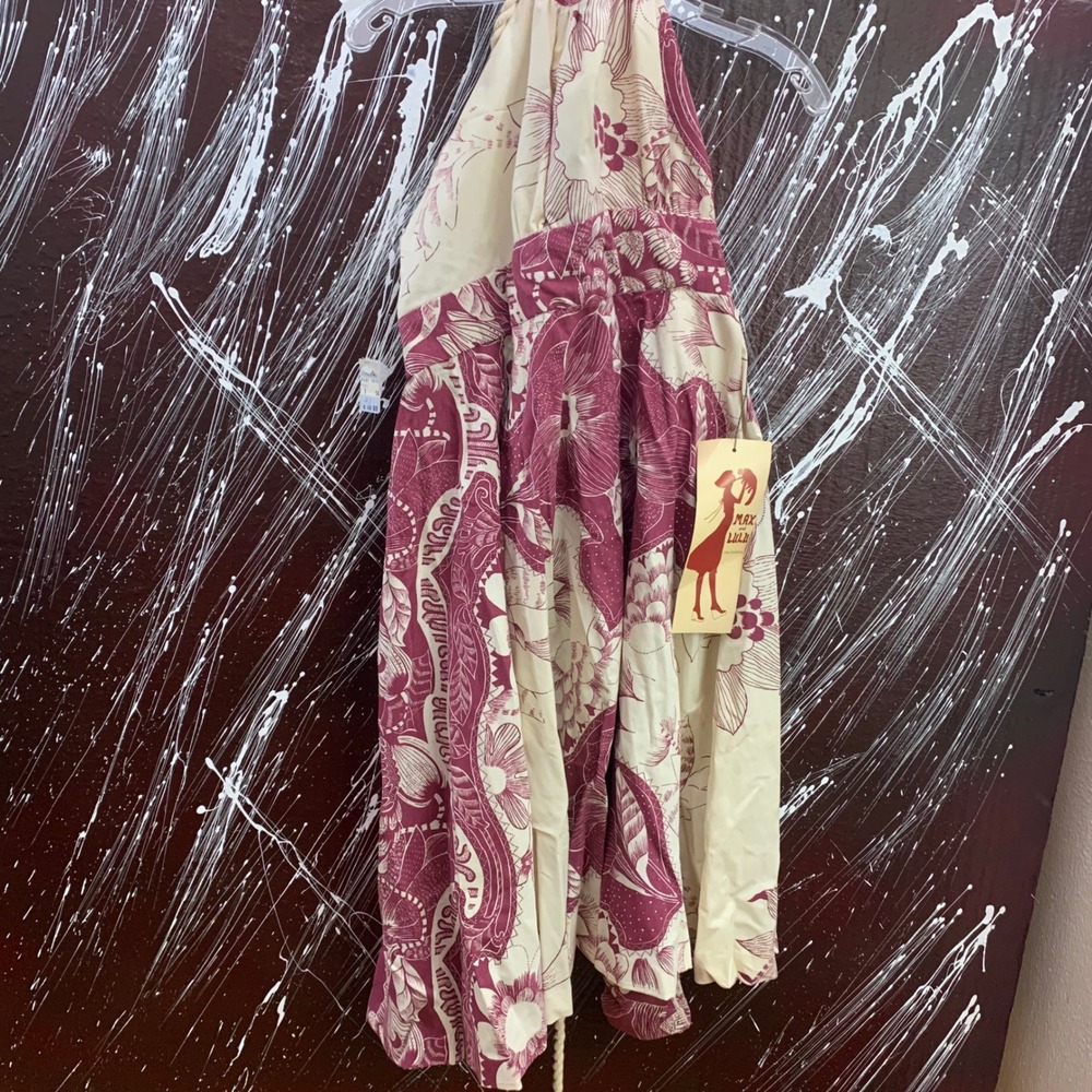 Max and Lulu California Vintage Floral Elephant Halter Dress Burgundy Cream 7-8